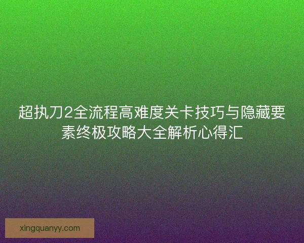 超执刀2全流程高难度关卡技巧与隐藏要素终极攻略大全解析心得汇